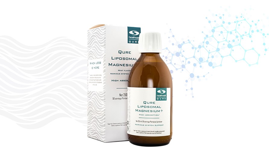 QURE Liposomal Magnesium+ flaske og karton.