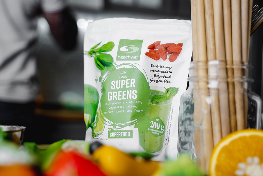 Super Greens - en 100% naturlig blanding af frugt og grøntsager.